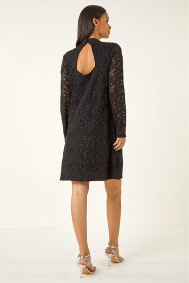 Dusk Black Baroque Lace Shift Dress