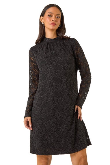 Dusk Black Baroque Lace Shift Dress