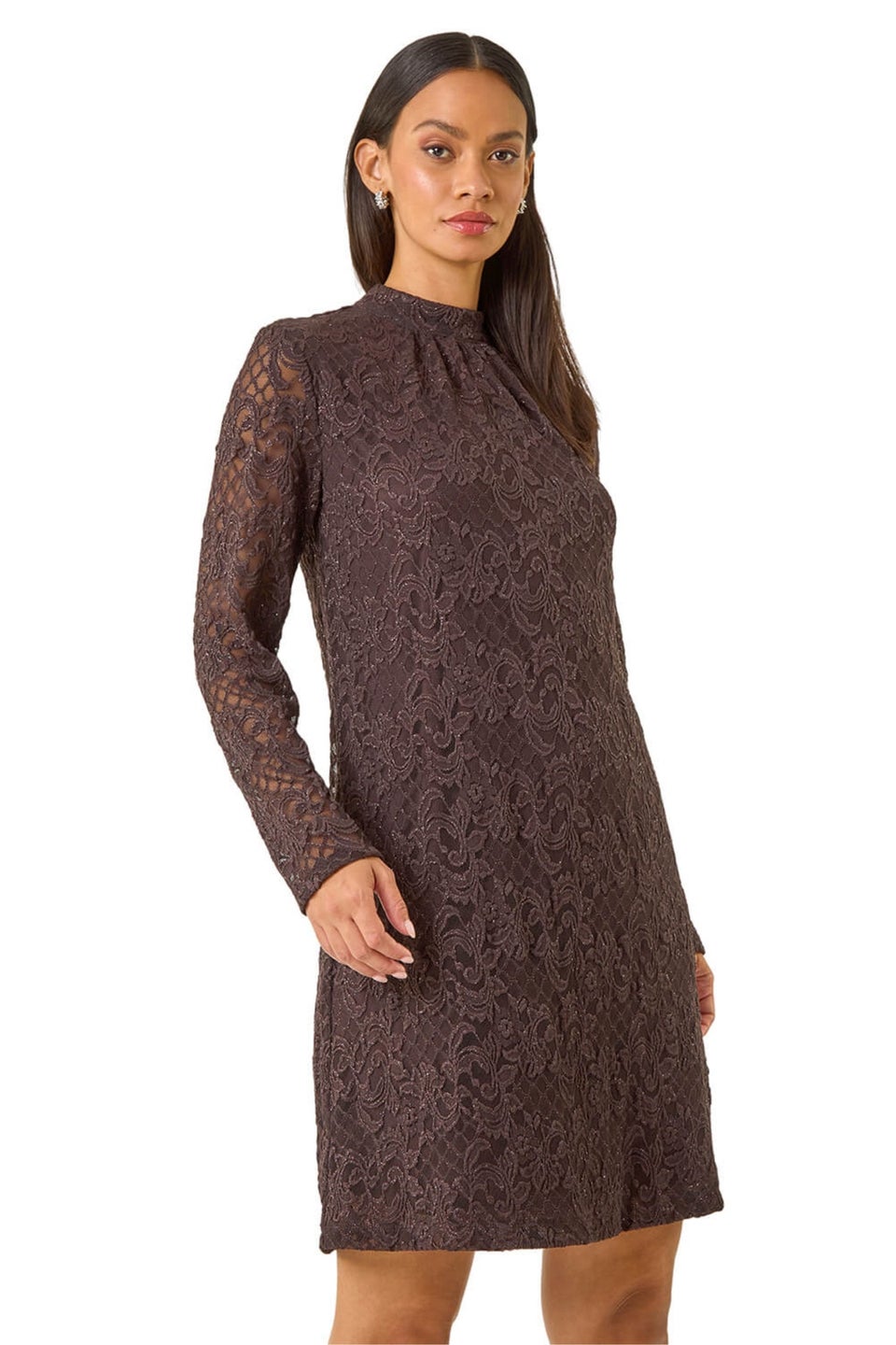 Dusk Chocolate Baroque Lace Shift Dress