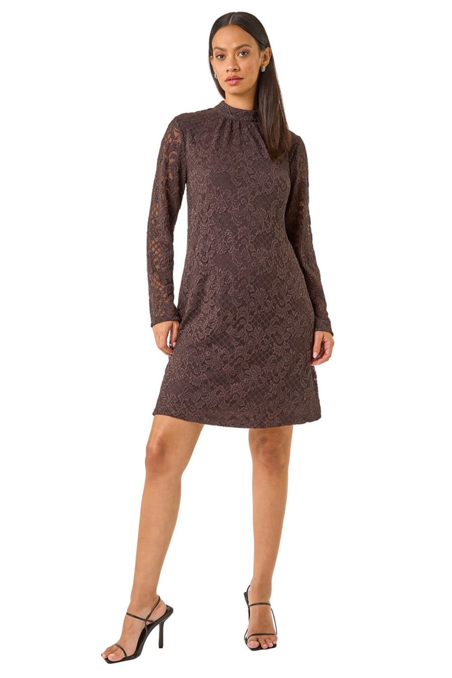 Dusk Chocolate Baroque Lace Shift Dress