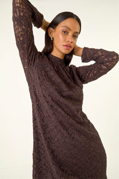 Dusk Chocolate Baroque Lace Shift Dress