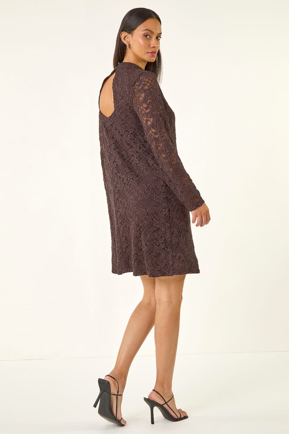 Dusk Chocolate Baroque Lace Shift Dress