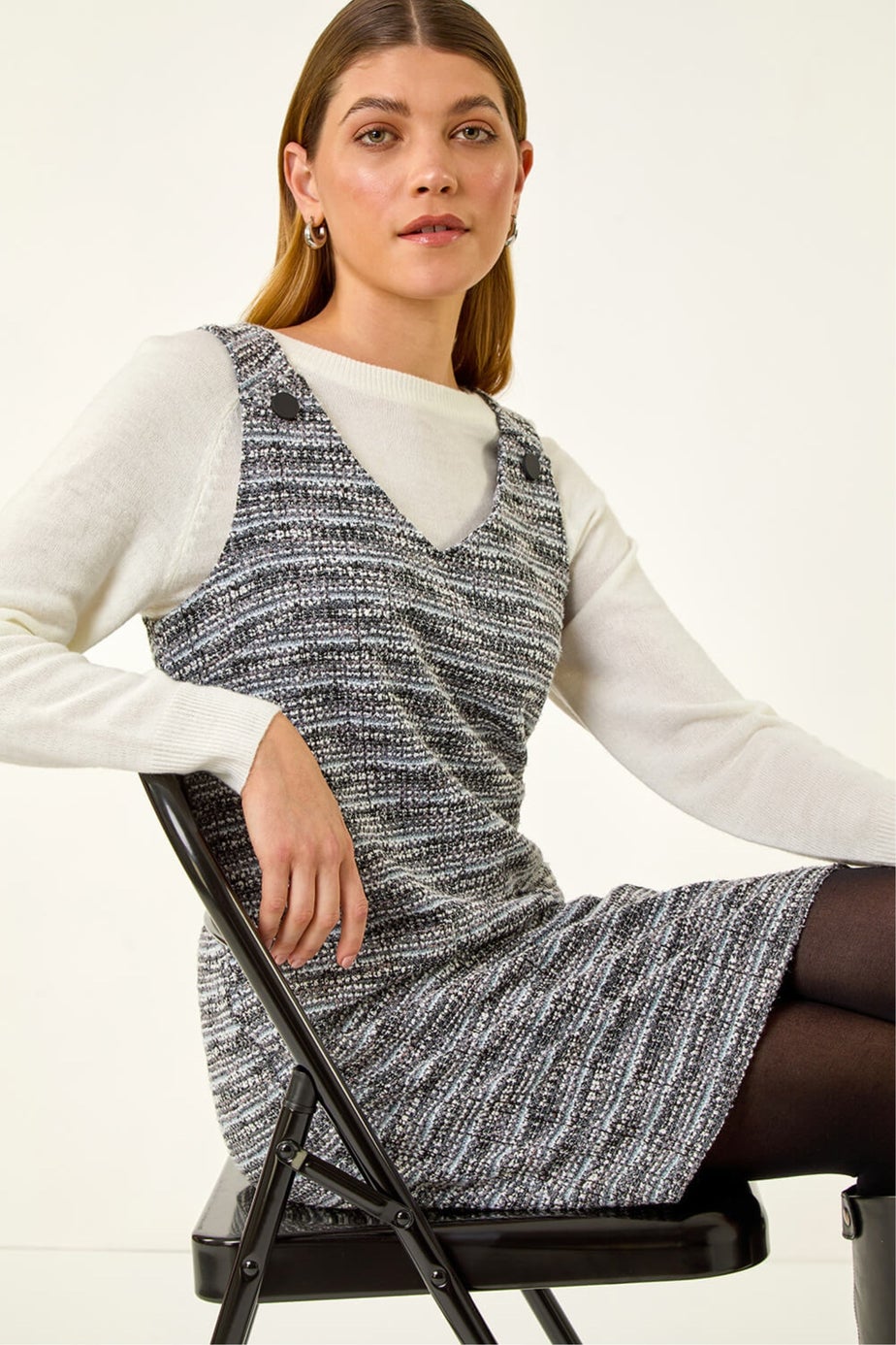 Roman Black Textured A-Line Pocket Dress