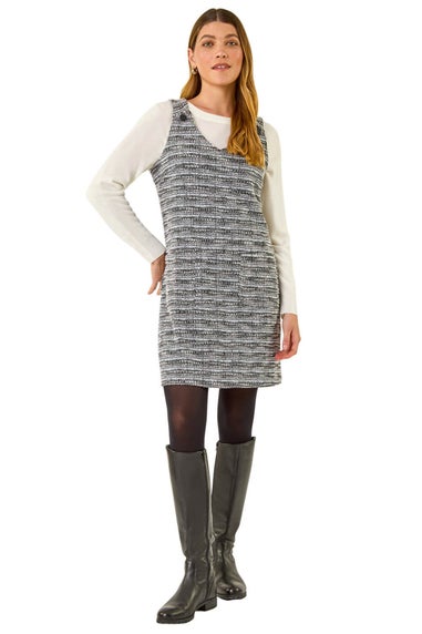 Roman Black Textured A-Line Pocket Dress