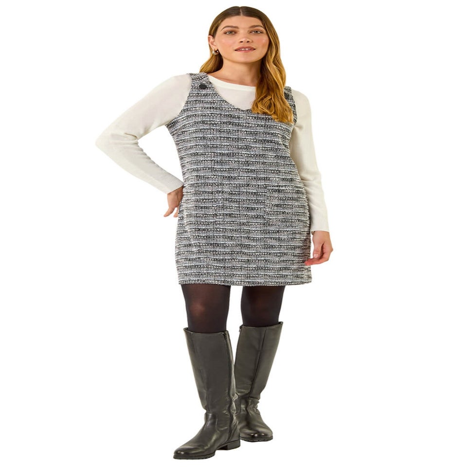 Roman Black Textured A-Line Pocket Dress