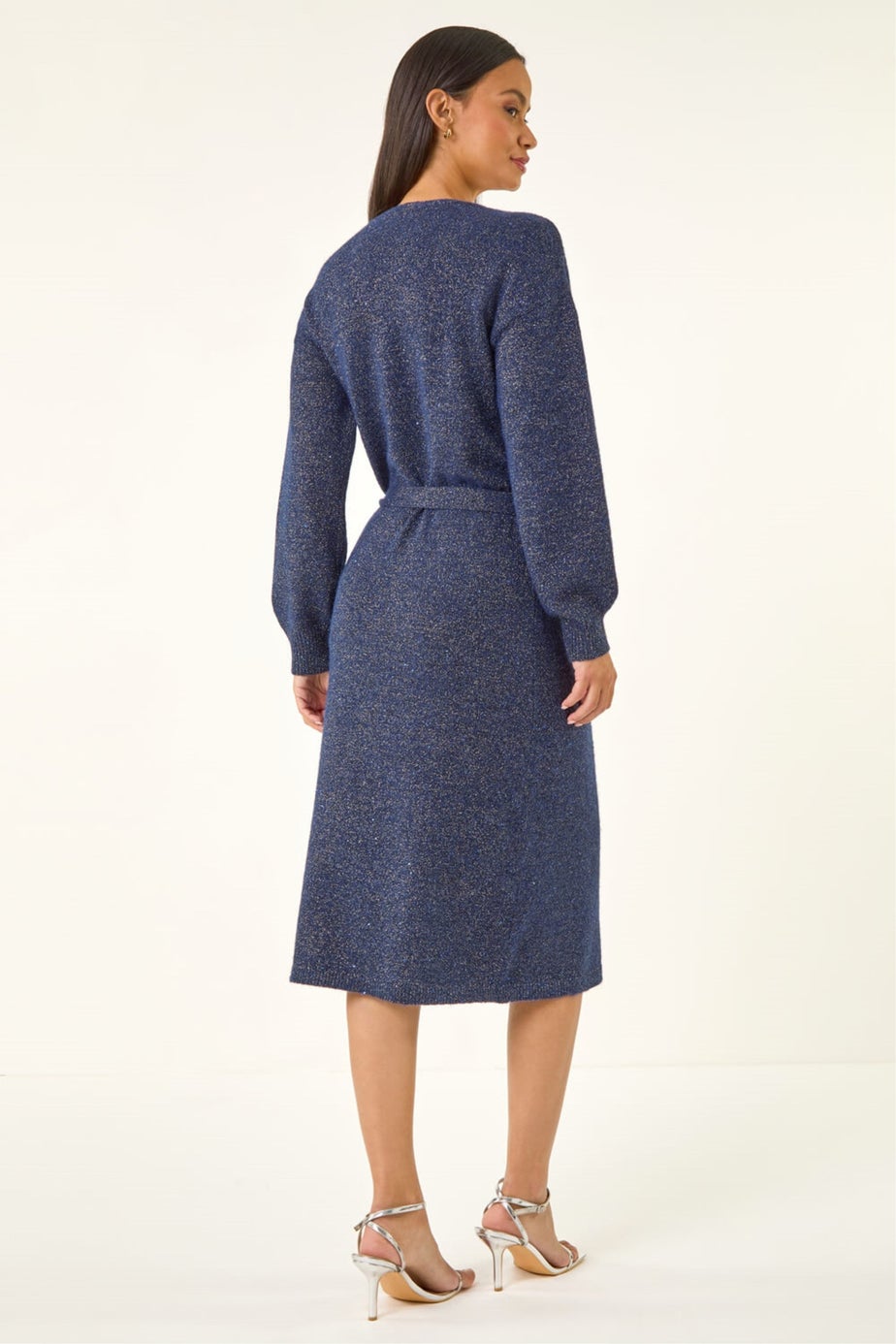 Dusk Midnight Blue Shimmer Wrap Knit Dress