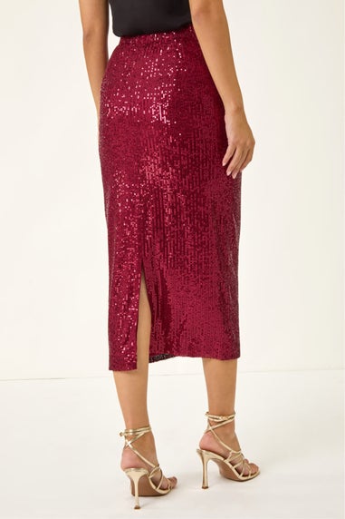 Dusk Burgundy Sequin Pencil Skirt