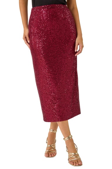 Dusk Burgundy Sequin Pencil Skirt
