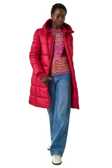 Roman Red Longline Padded Hooded Coat