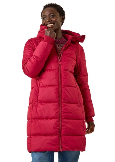 Roman Red Longline Padded Hooded Coat