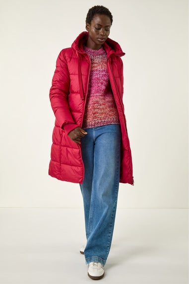 Roman Red Longline Padded Hooded Coat