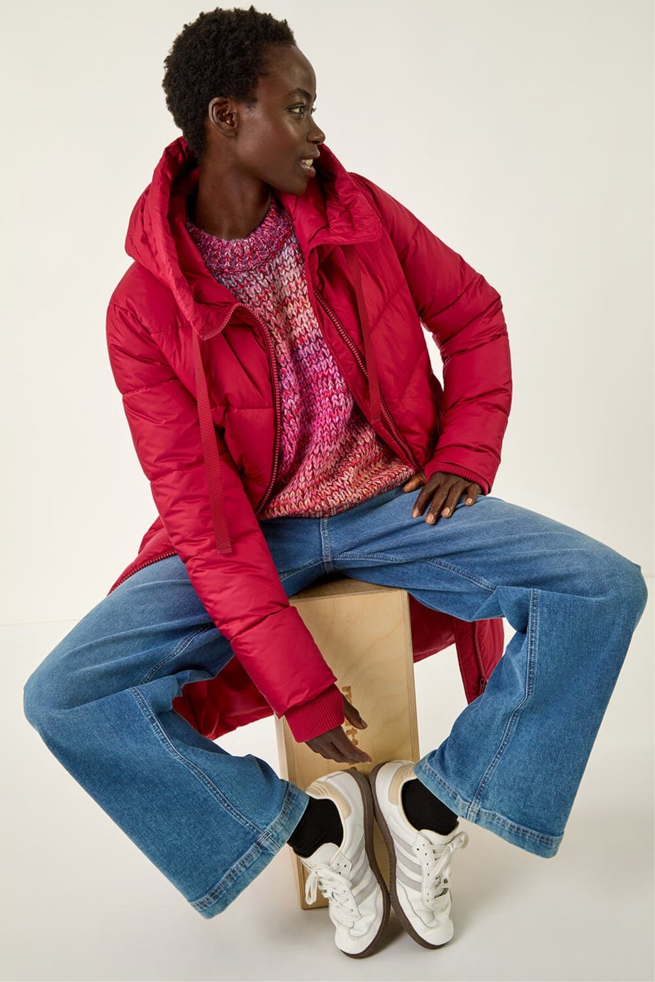 Roman Red Longline Padded Hooded Coat