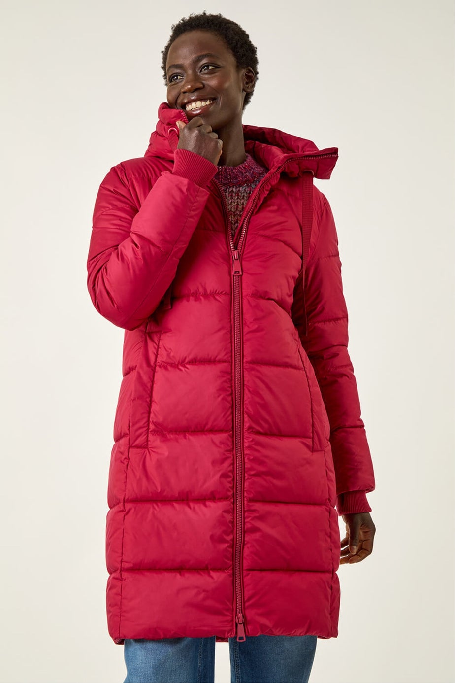 Roman Red Longline Padded Hooded Coat