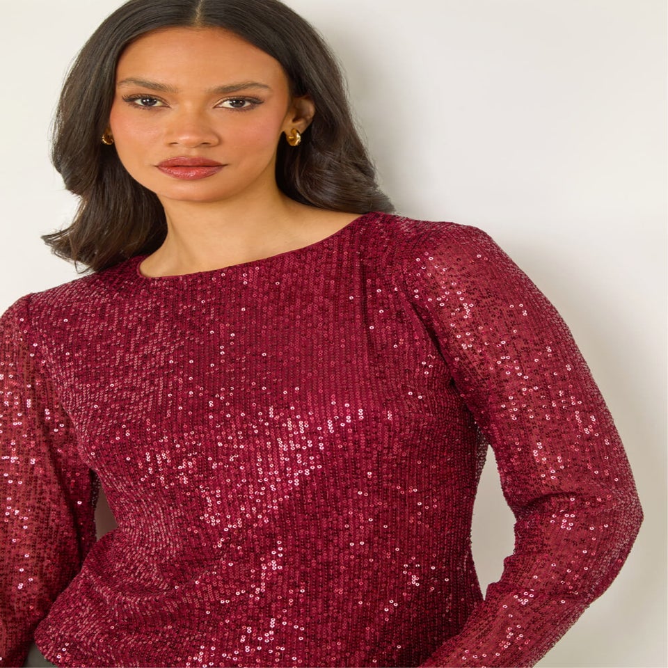 Dusk Burgundy Sequin Long Sleeve Stretch Top