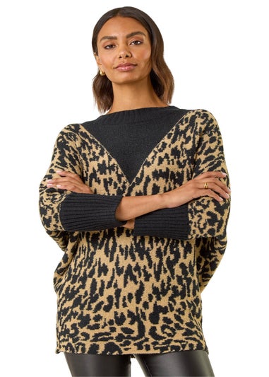 Roman Black Animal Print Knit Jumper