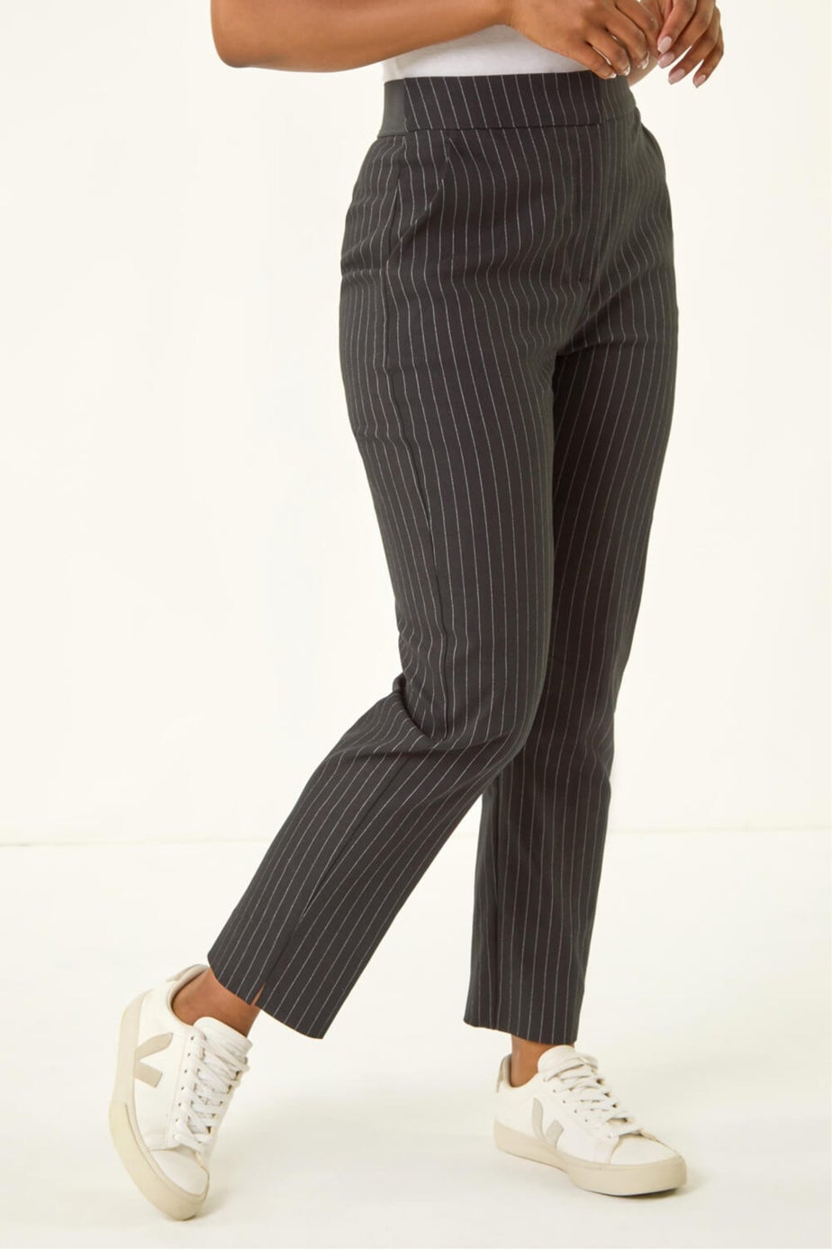 Roman Black Petite Stripe Bengaline Stretch Trouser