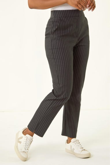Roman Black Petite Stripe Bengaline Stretch Trouser