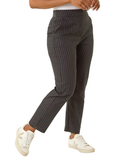 Roman Black Petite Stripe Bengaline Stretch Trouser
