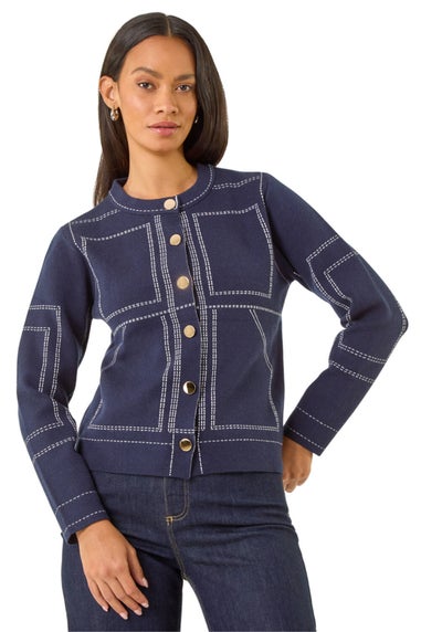Dusk Navy Contrast Stitch Knitted Jacket