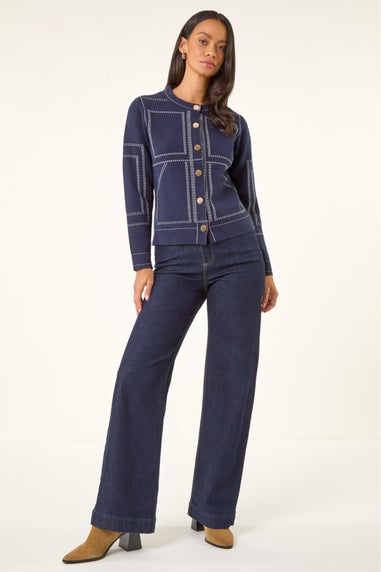 Dusk Navy Contrast Stitch Knitted Jacket