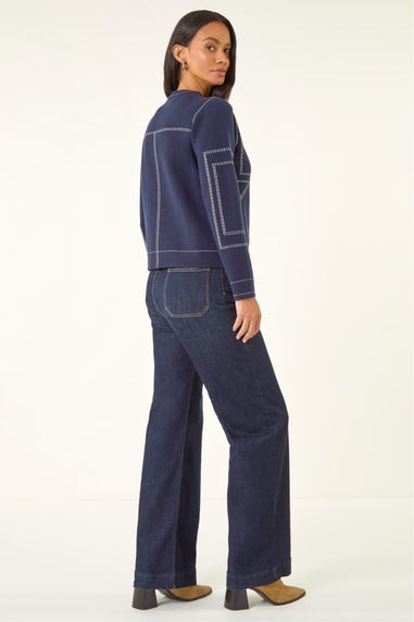 Dusk Navy Contrast Stitch Knitted Jacket