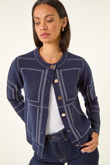 Dusk Navy Contrast Stitch Knitted Jacket