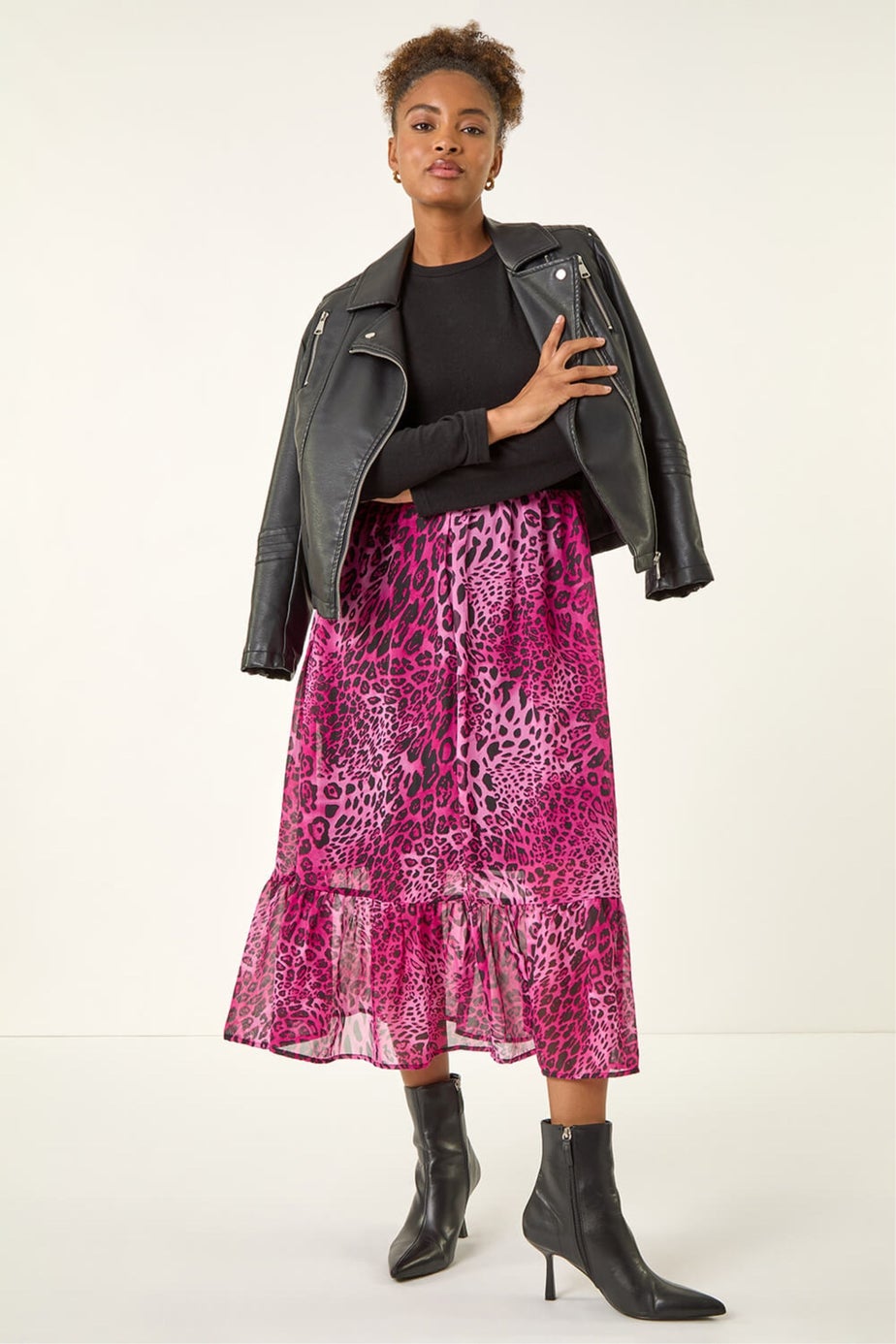 Roman Magenta Animal Print Stretch Midi Dress