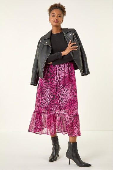 Roman Magenta Animal Print Stretch Midi Dress