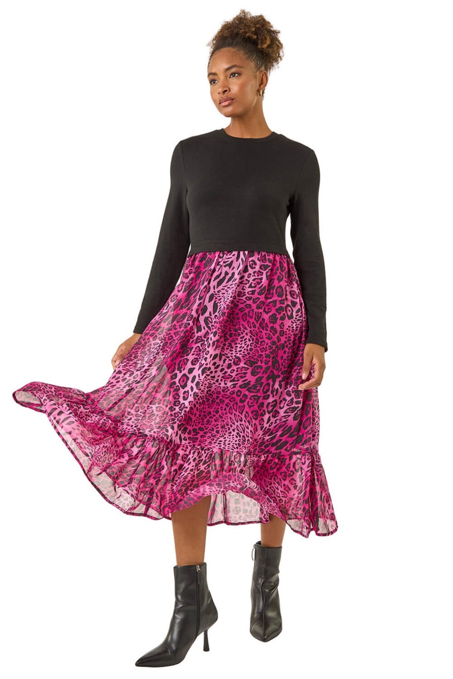 Roman Magenta Animal Print Stretch Midi Dress