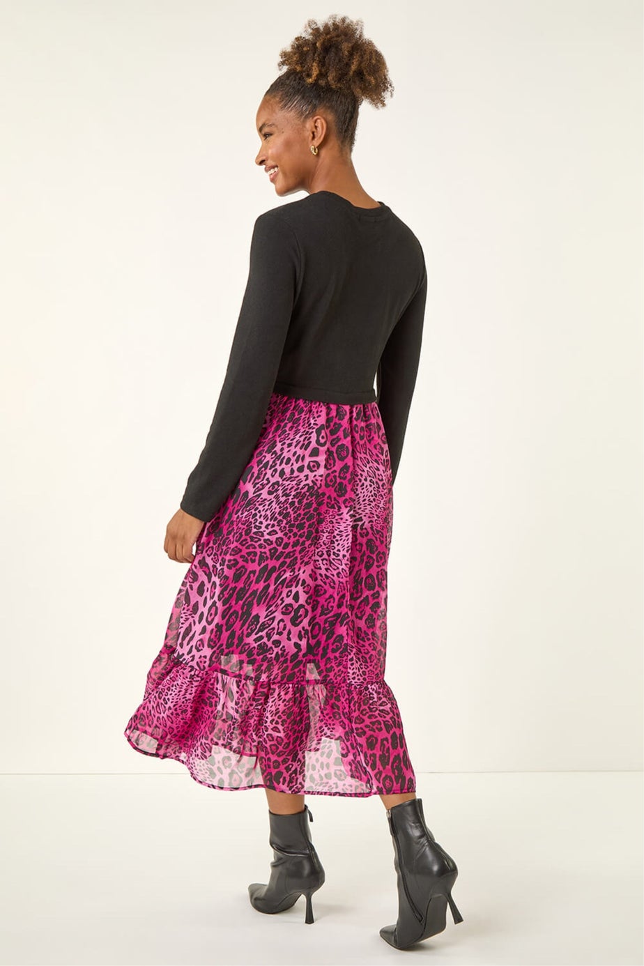 Roman Magenta Animal Print Stretch Midi Dress