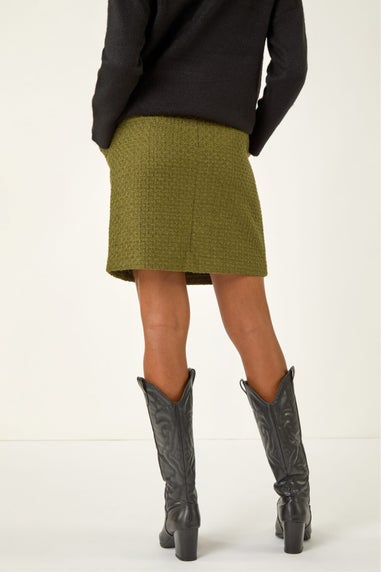 Roman Olive Boucle Textured A-Line Skirt