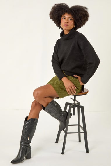 Roman Olive Boucle Textured A-Line Skirt