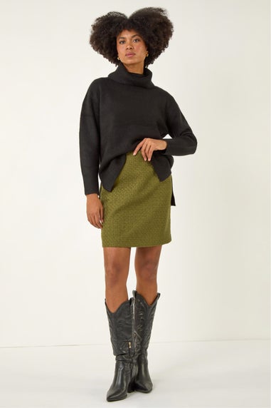 Roman Olive Boucle Textured A-Line Skirt