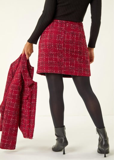 Roman Wine Check Boucle A-Line Skirt