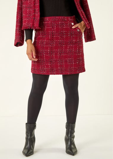 Roman Wine Check Boucle A-Line Skirt