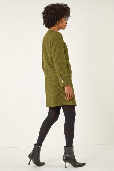 Roman Olive Collarless Boucle Button Jacket