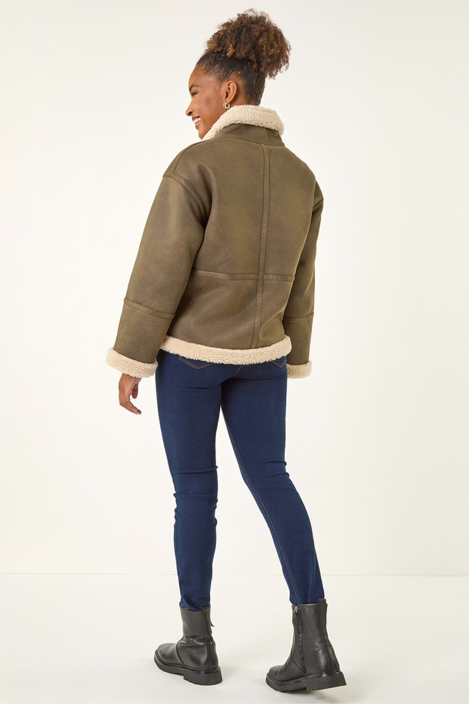 Roman Brown Borg Collar Aviator Jacket