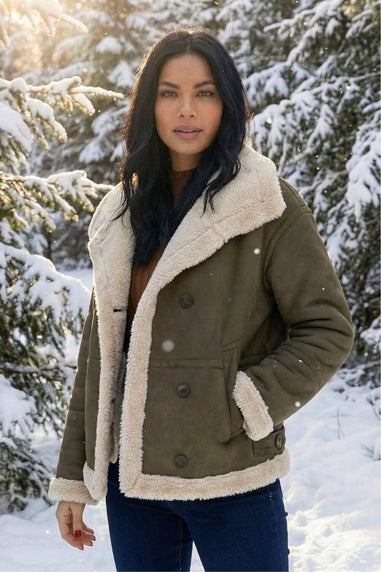 Roman Brown Borg Collar Aviator Jacket