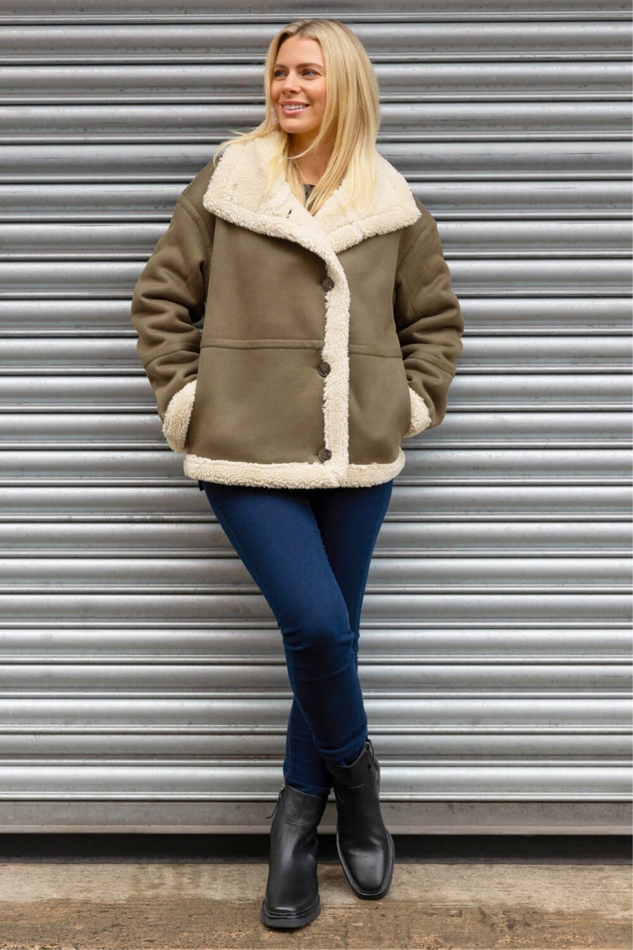 Roman Brown Borg Collar Aviator Jacket