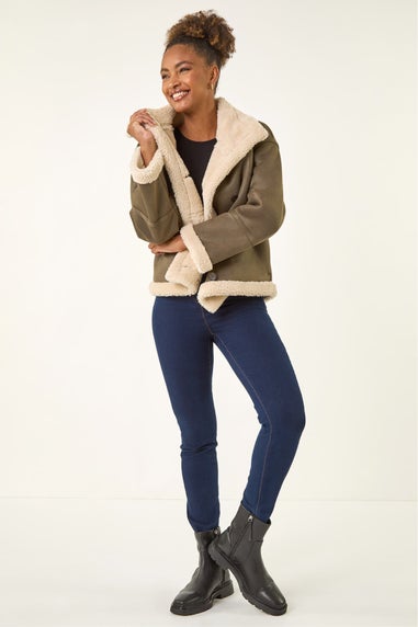 Roman Brown Borg Collar Aviator Jacket