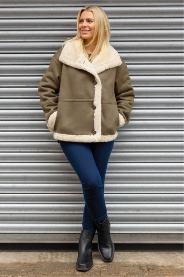 Roman Brown Borg Collar Aviator Jacket