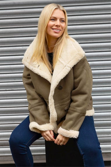 Roman Brown Borg Collar Aviator Jacket