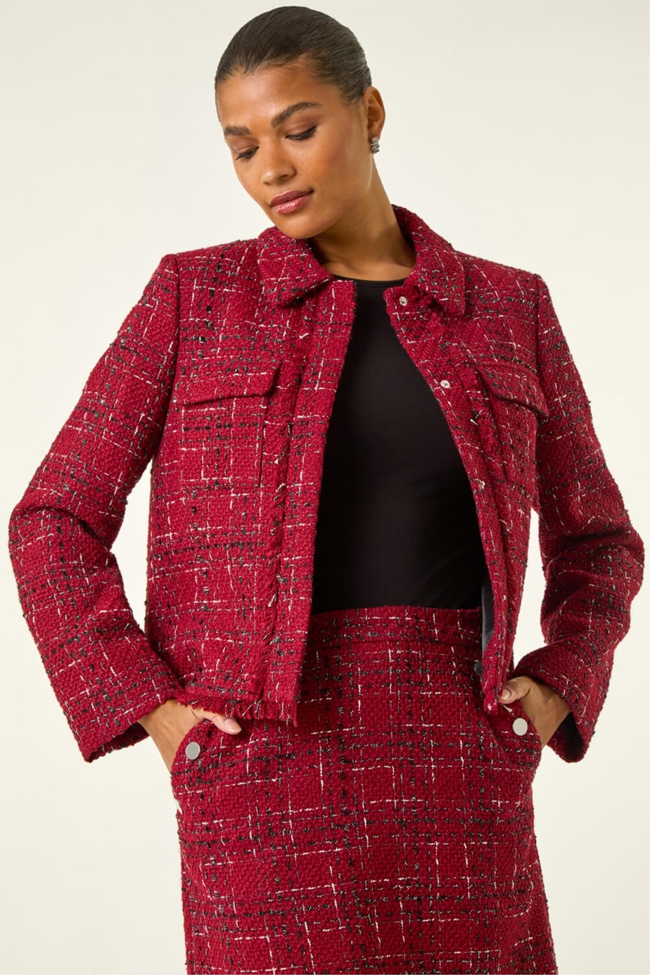 Roman Wine Luxury Boucle Textured Jacket