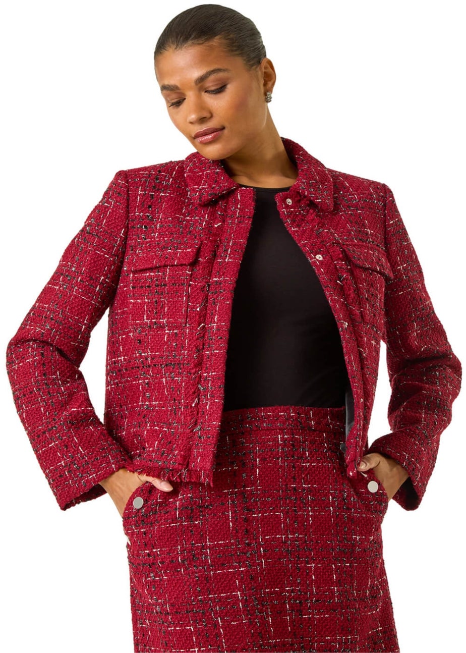 Roman Wine Luxury Boucle Textured Jacket