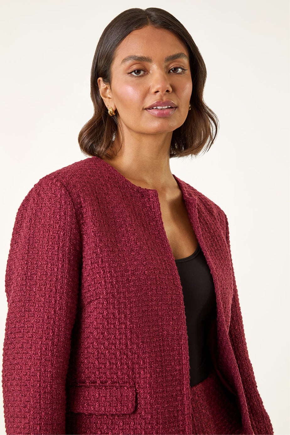Roman Wine Textured Edge To Edge Jacket