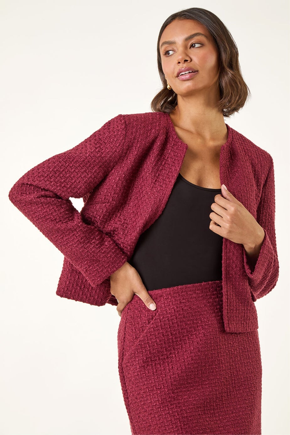 Roman Wine Textured Edge To Edge Jacket