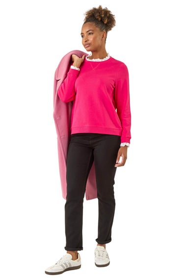 Roman Pink Frill Collar Stretch Jersey Top