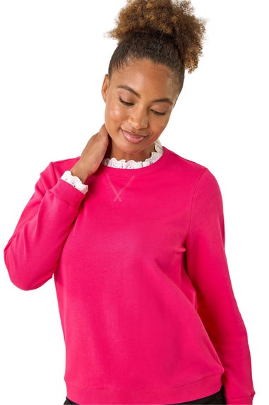 Roman Pink Frill Collar Stretch Jersey Top