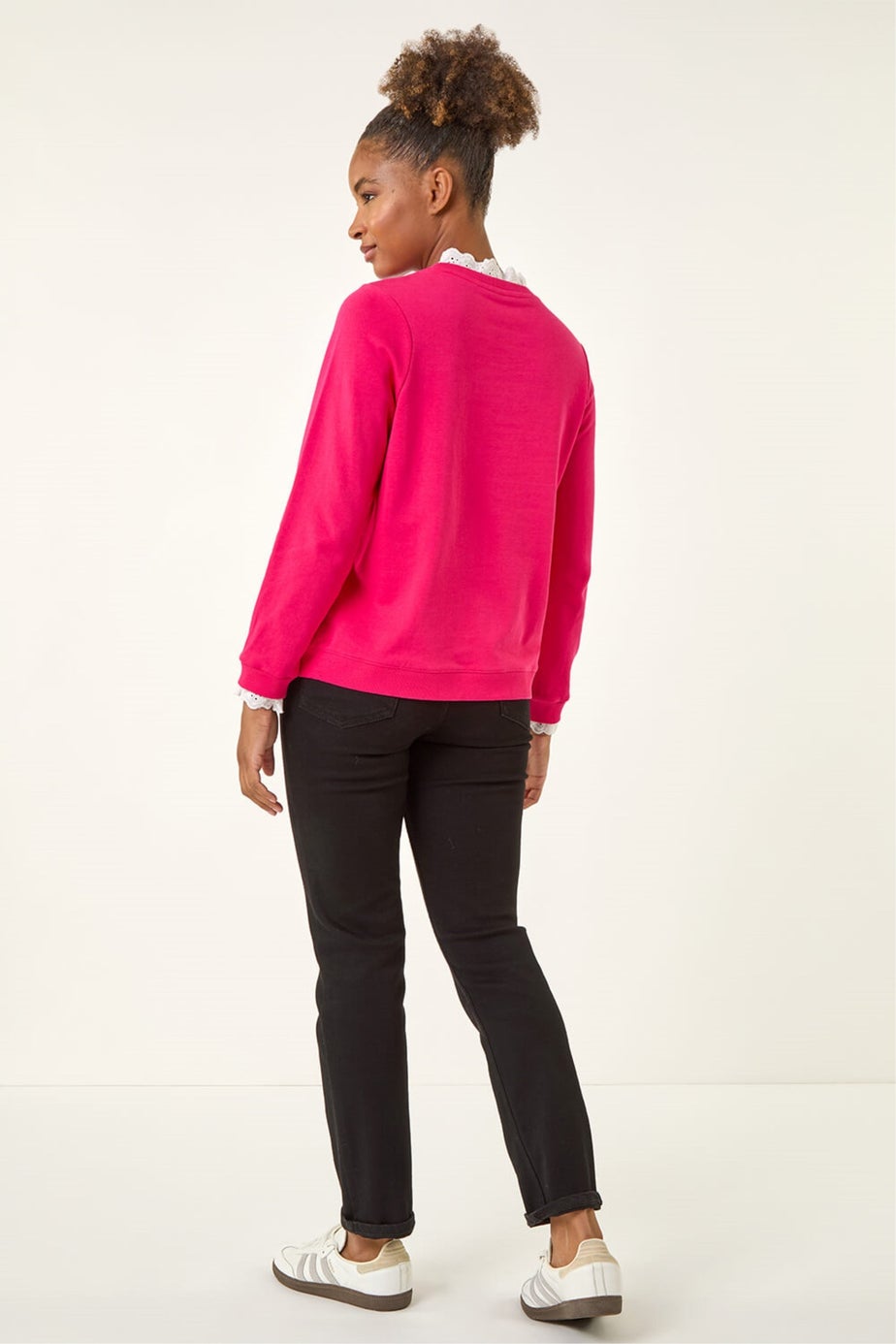 Roman Pink Frill Collar Stretch Jersey Top