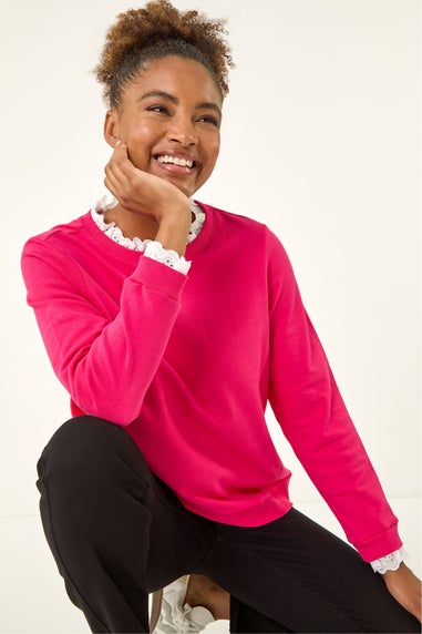 Roman Pink Frill Collar Stretch Jersey Top